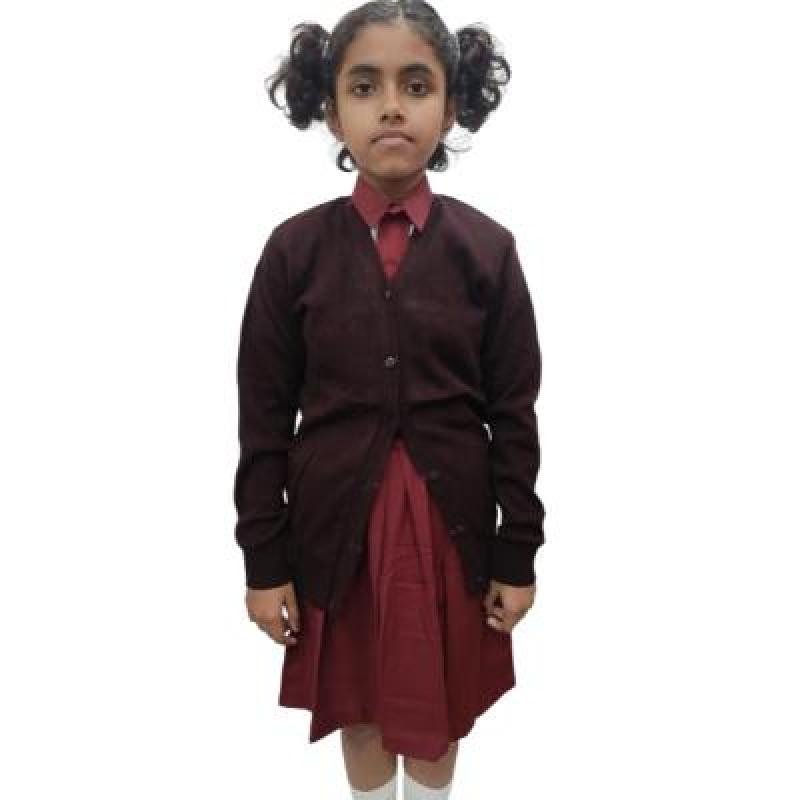 Cotton Blend Full Sleeves Cardigan School Sweater for Girls Coffee(Pack Of 1 )
