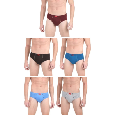Lux Genex Solid  Brief Inner Elastic For Men (Pack Of 5)