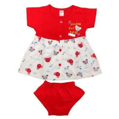 Pink Baby Girls Fornt Open Frock With Panty(Red)PACK OF 1