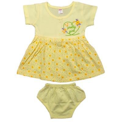 Pink Baby Girl's Back Side Open Frock With Panty (Lemon Yellow) PACK OF 1