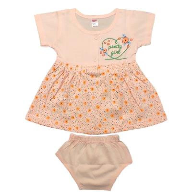 Pink Baby Girl's Back Side Open Frock With Panty(Peach)PACK OF 1