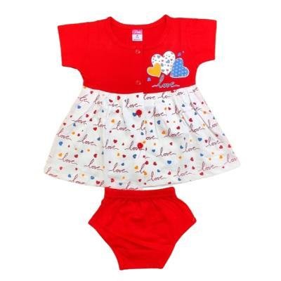 Pink Baby Girls Fornt Open Frock With Panty(Red)PACK OF 1