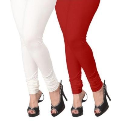 MADONA Full Lenth Western Wear Leggins (Solid) White & Red Pack of 2